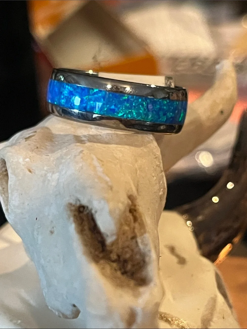 Blue Opal Inlay Tungsten Ring